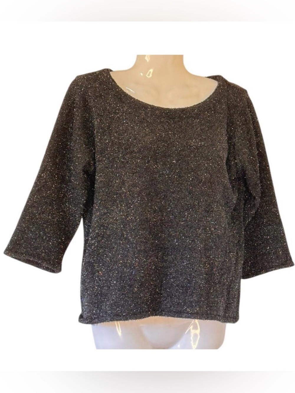 Free People Vintage Blacklight Sweater Black Silver Threads Boxy Crop Size Med